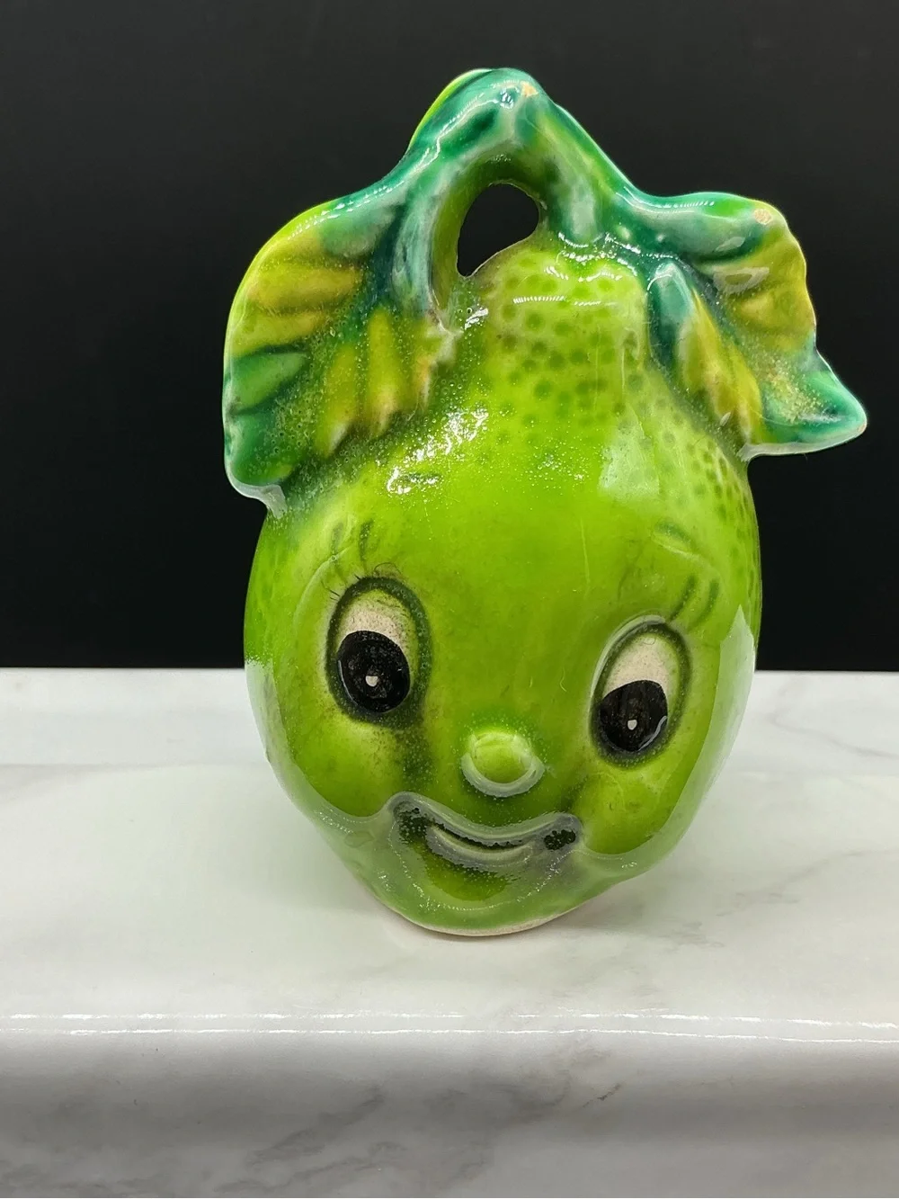 Enesco Glossy Lime Green Ceramic Fruit Toothpick Holder Anthropomorphic Vintage